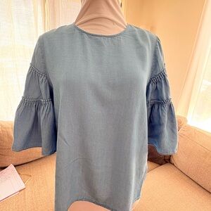 Mossimo Dutti BNWT Elegant Denim Blue Blouse with Flared Sleeves
